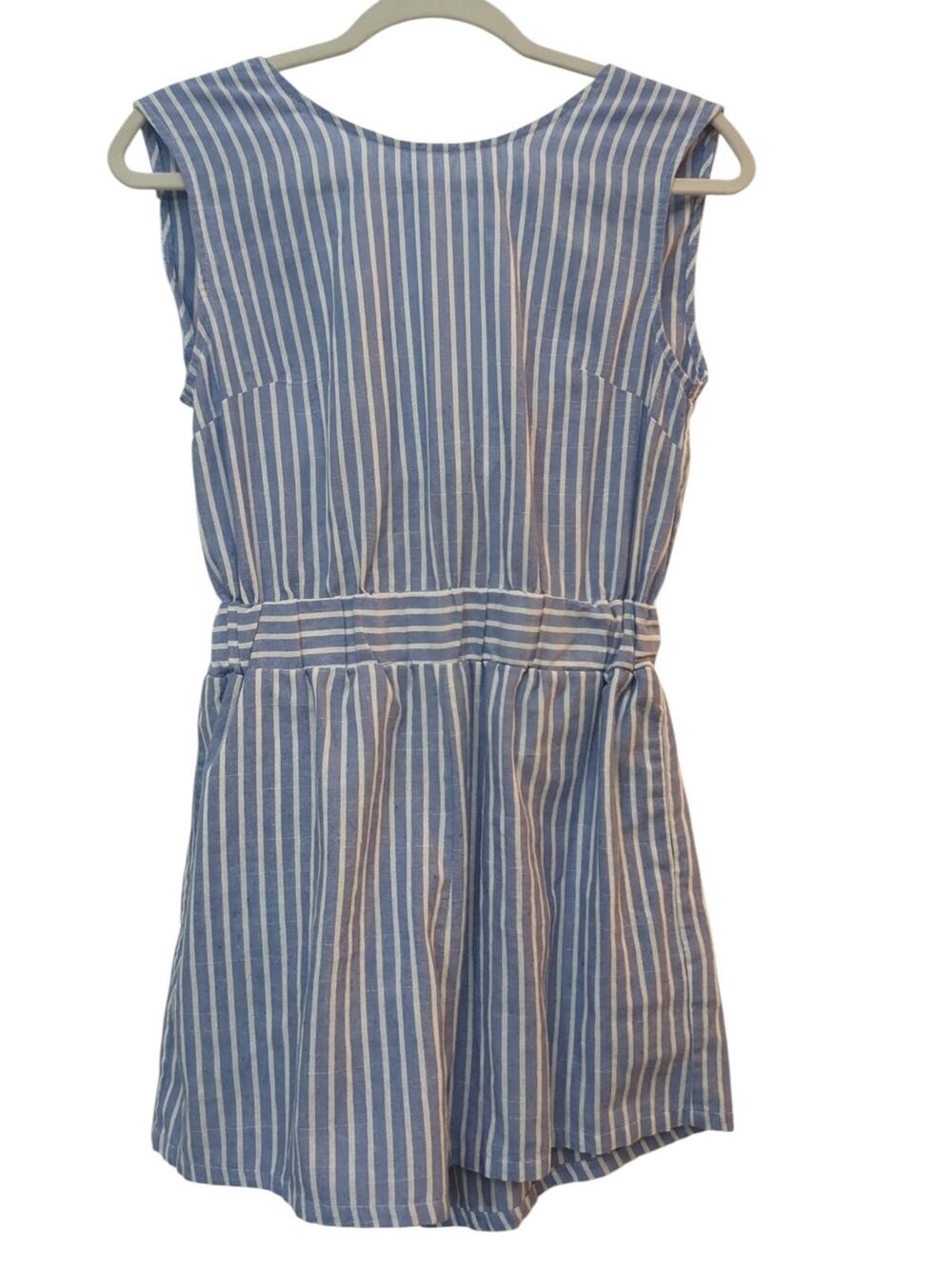 Blue & White Striped Y2K Tie-Back Romper Size Med Coastal Nautical Euro Summer